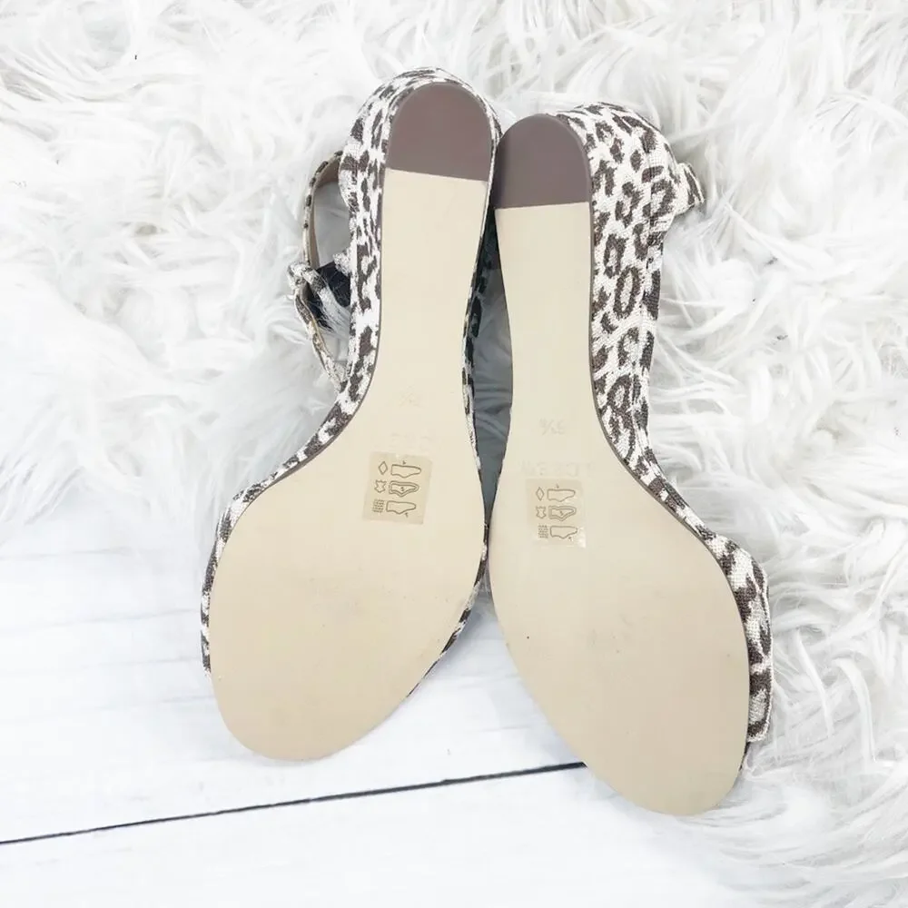 J. Crew Women's Laila Leather Lining Leopard Wedge Ankle Strap‎ Sandals Size 6.5